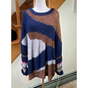Studio Untold Womens Plus Size 20/22 Color Block Wool Blend Pullover Sweater
